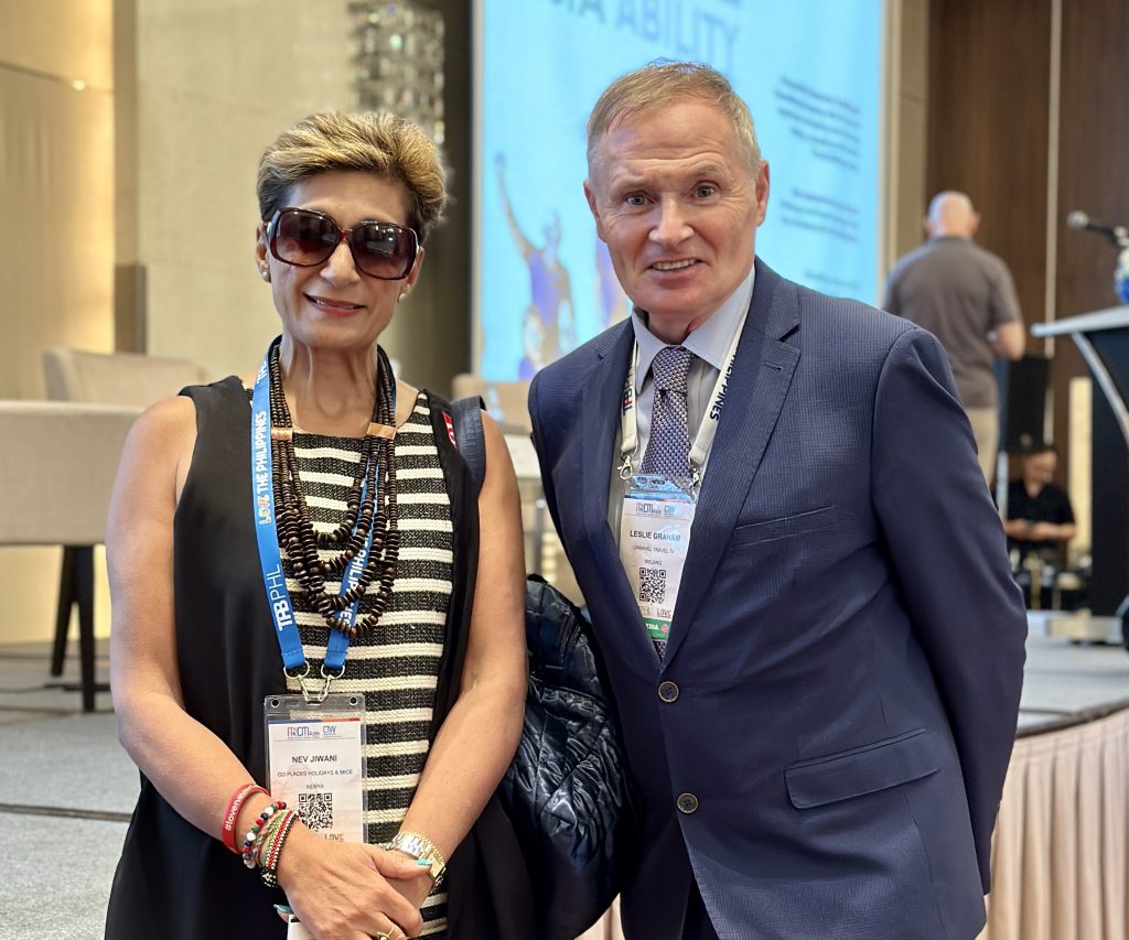 Nev Jiwani, Go Places DMC and Leslie Graham, Unravel Travel TV attending IT&CM Asia and CTW Asia Pacific 2023