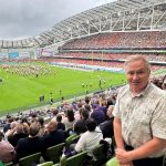 Leslie Graham, Unravel Travel TV, attending the Aer Lingus College Football Classic 2025 in Dublin, Ireland