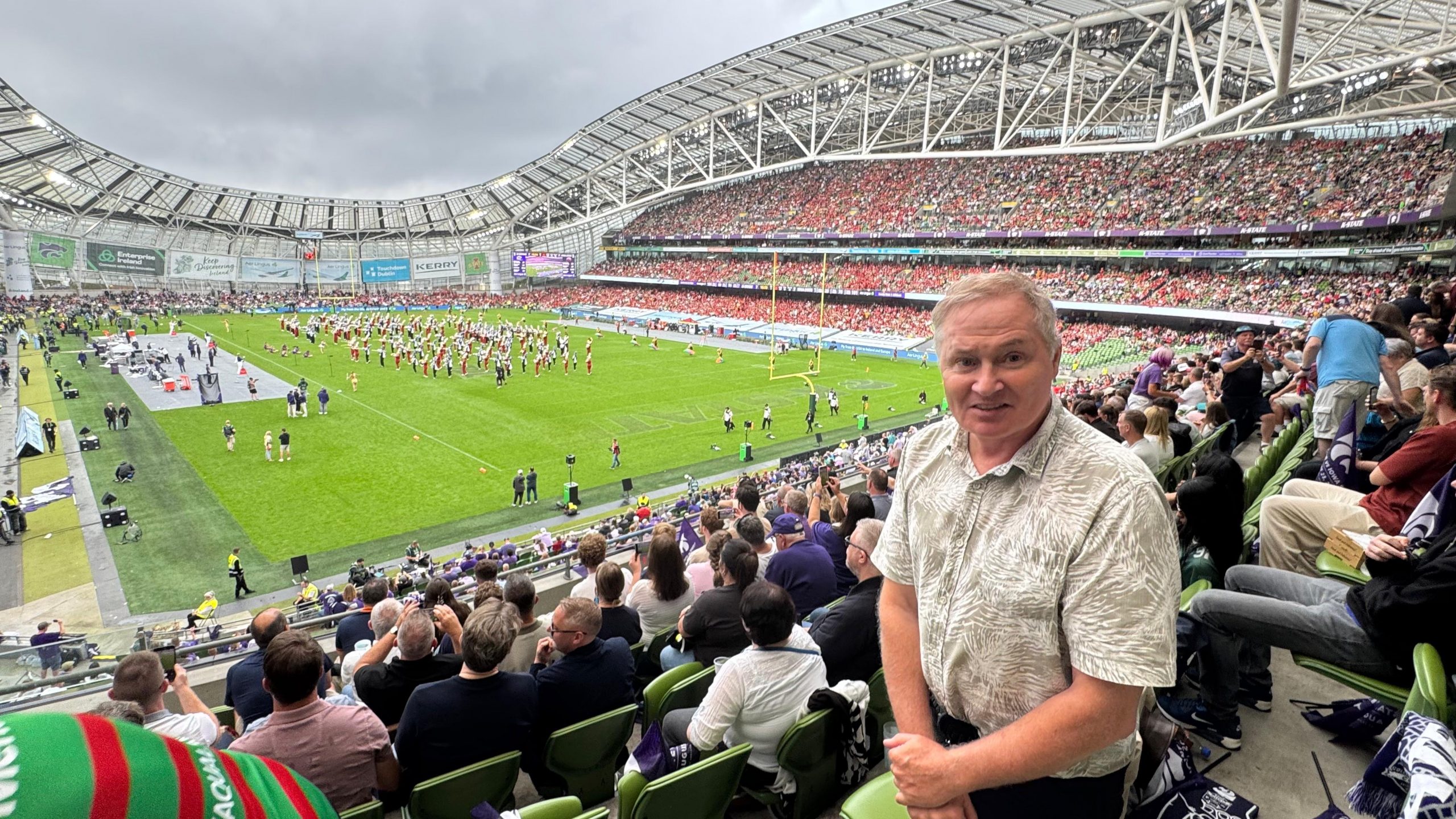Leslie Graham, Unravel Travel TV, attending the Aer Lingus College Football Classic 2025 in Dublin, Ireland