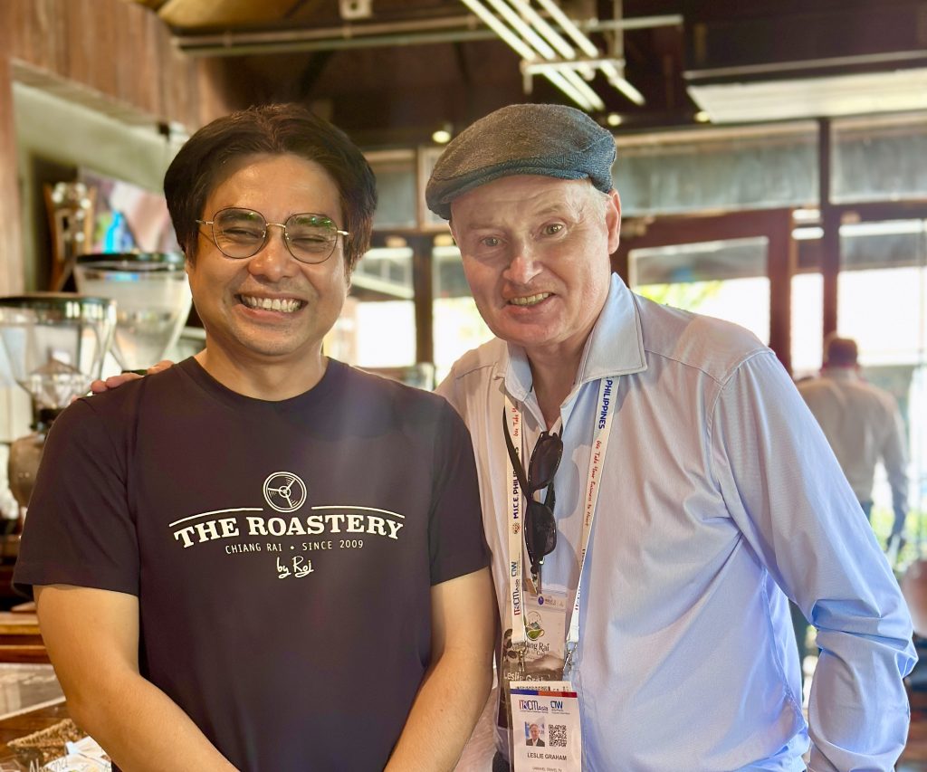 Khun Saroj Founder and Owner, The Roastery By Roj, Chiang Rai, Thailand and Leslie Graham, Unravel Travel TV